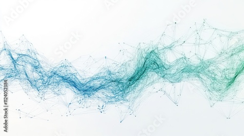 Abstract representation of data flow with interconnected lines and nodes in blue and green hues.