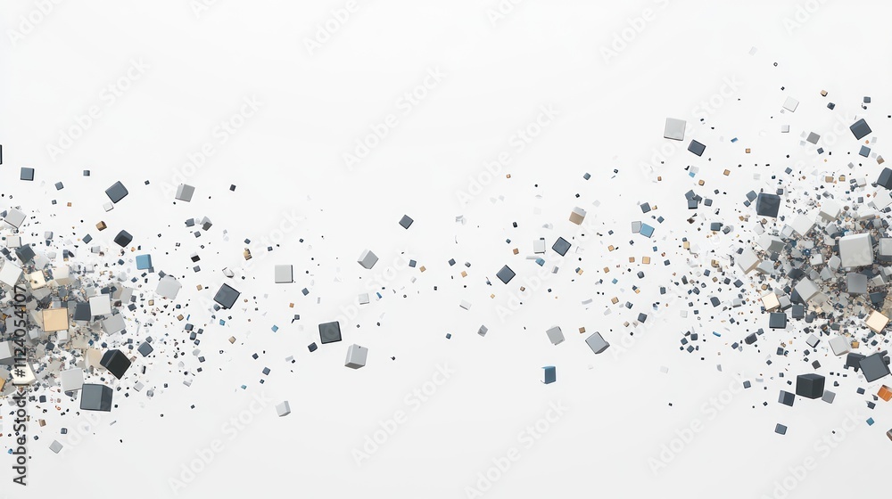 Fototapeta premium Abstract representation of scattered cubes creating a dynamic visual effect.