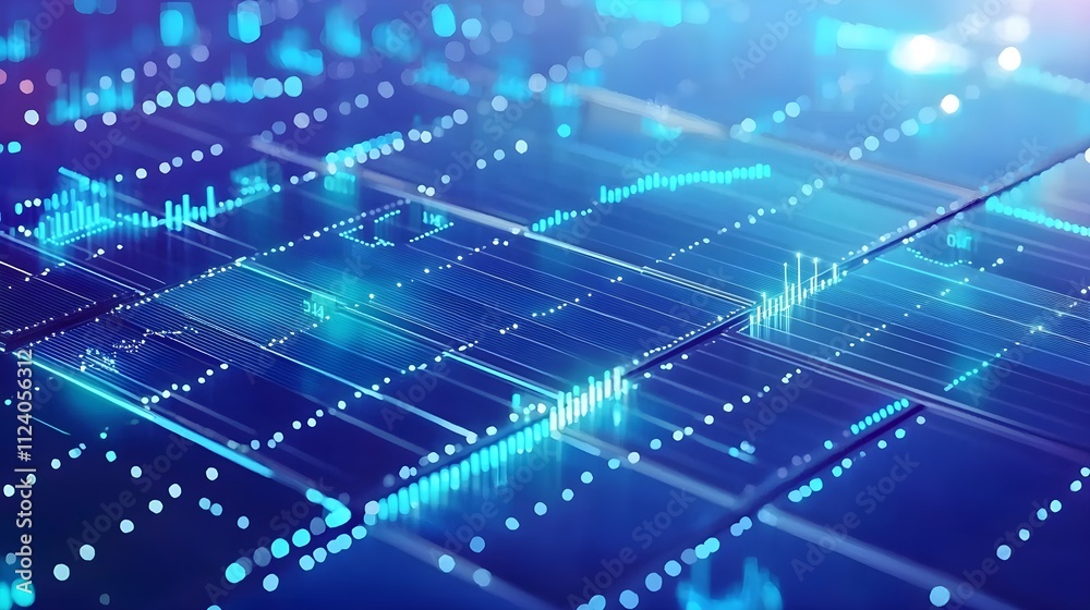 Fototapeta premium Abstract Blue Data Stream Tech Background - Futuristic technology