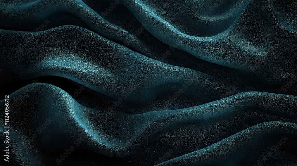 Fototapeta premium Dark teal silk fabric with soft waves. Perfect for luxury, elegance, and fashion designs.