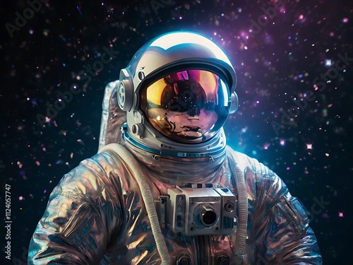 Astronaut in Space Suit Amidst Cosmic Dust photo