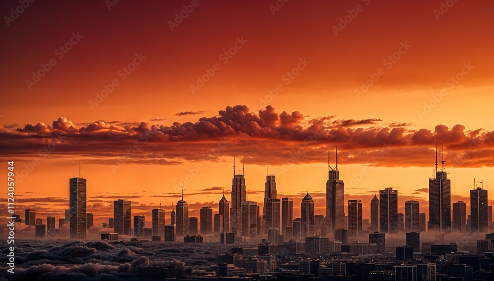 Fototapeta premium A dynamic duotone city scape silhouete