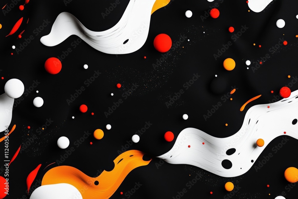 Fototapeta premium Abstract Black, White, Orange, and Red Fluid Shapes Background