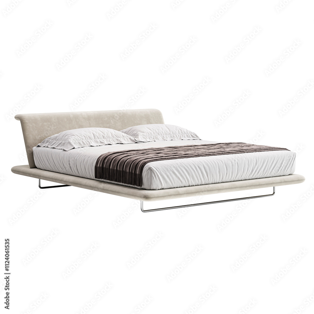 Fototapeta premium Modern Elegance: Bed for Stylish Bedroom transparent png background bedroom furniture architectural visualization interior no shadow 3d contemporary 