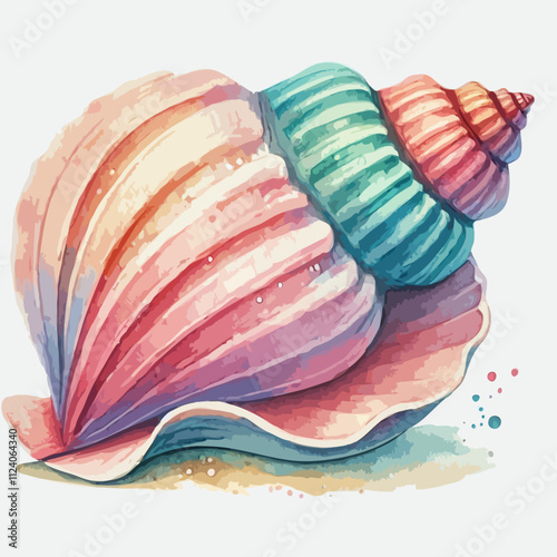 Colorful Watercolor Seashell Illustration: Vibrant Coastal Decor with Summer Ocean Inspiration