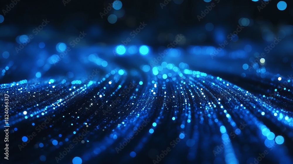 Shining blue glowing futuristic technology background with abstract digital wave structures, vibrant data streams, and luminous cyber light elements