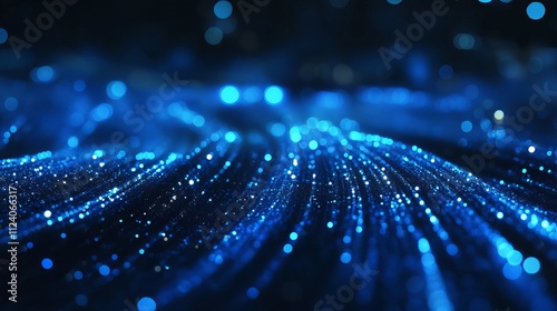 Obraz na płótnie Shining blue glowing futuristic technology background with abstract digital wave structures, vibrant data streams, and luminous cyber light elements w salonie