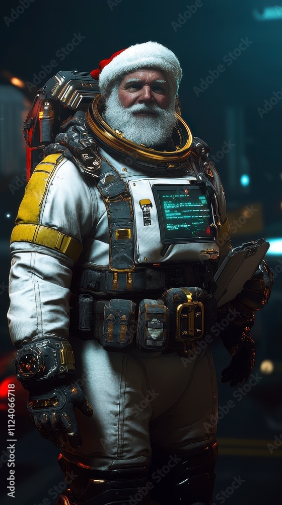 Fototapeta premium Futuristic santa claus in an astronaut suit