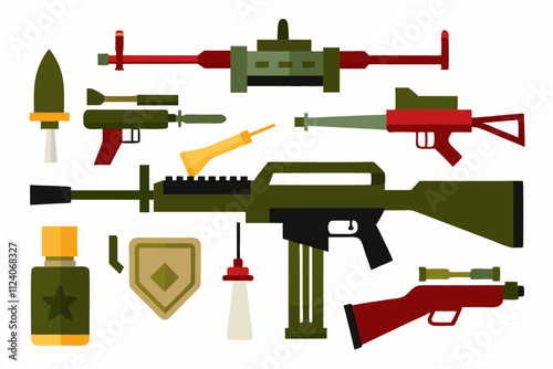 Military Rifles and Equipment - Vector Illustration and Line Art for Printable Design