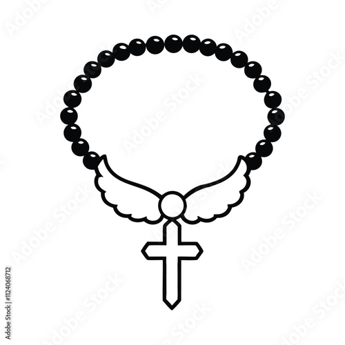 Rosary with cross religion vector illustration - Rosary beads ClipArt Graphic