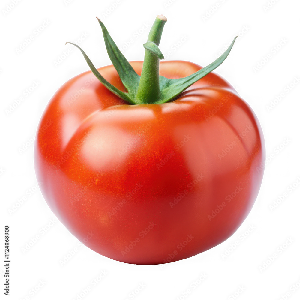 custom made wallpaper toronto digitalFresh red tomato with vibrant color and green stem against a white background.