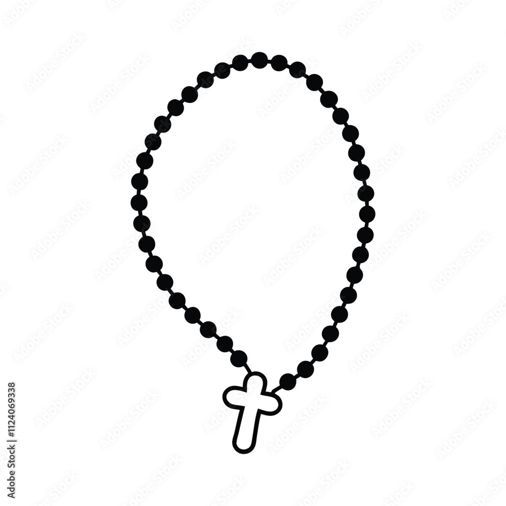 Naklejka premium Rosary with cross religion vector illustration - Rosary beads ClipArt Graphic