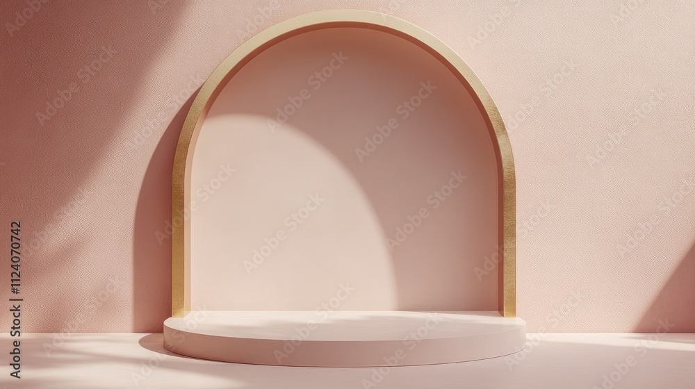 Fototapeta premium Minimalistic Arch Display with Soft Pink Background and Shadows