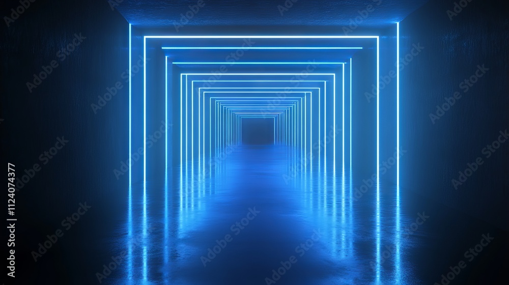 Fototapeta premium 3d abstract dark empty futuristic scene with vibrant blue neon lighting reflections on a black background