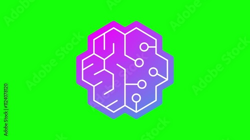 Artificial intelligence brain animation on green screen background
