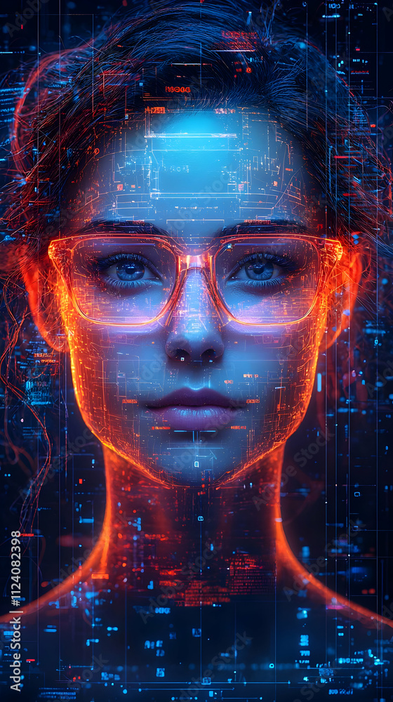 Digital Face: Data Streams & Glowing Glasses in Cyberspace Digital Face: Data Streams & Glowing Glasses in Cyberspace