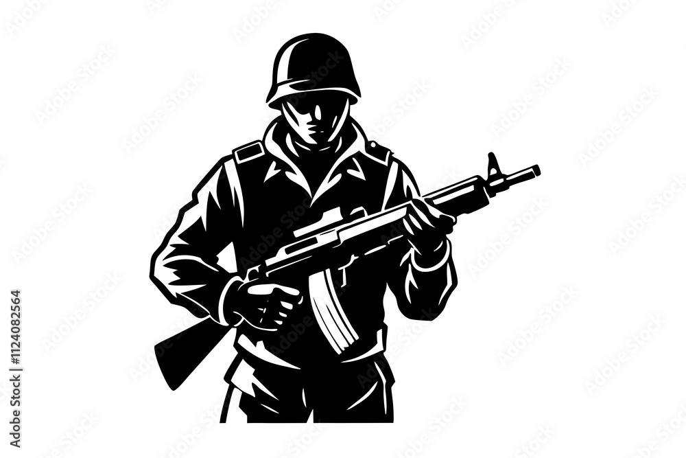 Soldier with Gun - Vector Illustration and Line Art for Printable Graphics Soldier with Gun - Vector Illustration and Line Art for Printable Graphics