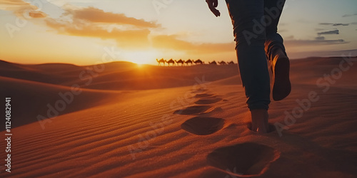 Walking Barefoot on Desert Sand at Sunrise photo