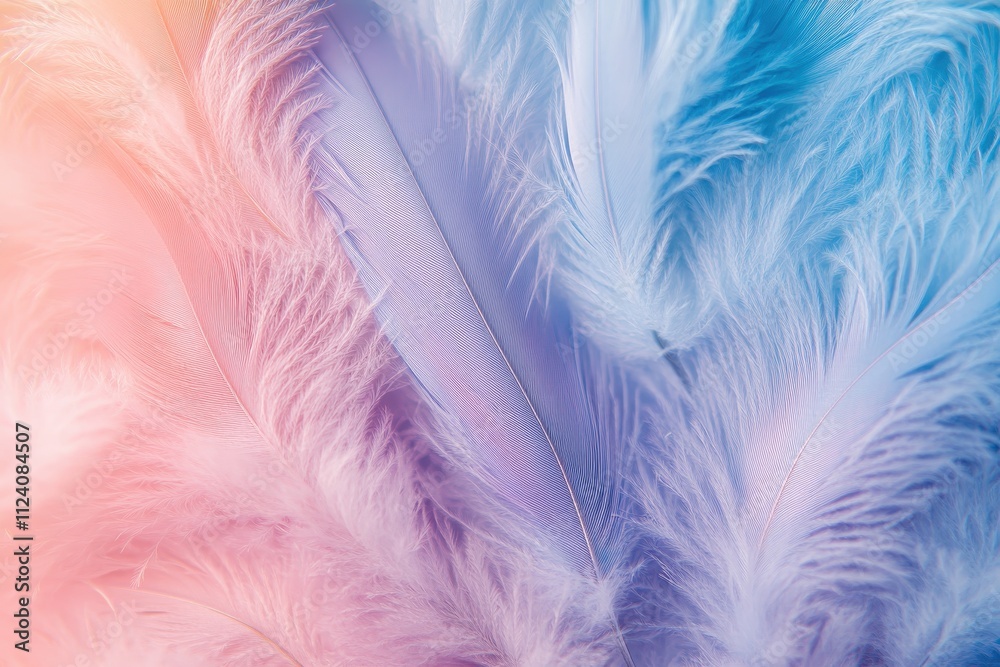 Fototapeta premium Soft pastel pink and blue feathers. Perfect for backgrounds, dreamy designs, or feminine projects.