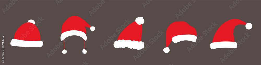 Set of Santa hats Red New Year's Santa hats Vector Illustration Isolated EPS10 Set of Santa hats Red New Year's Santa hats Vector Illustration Isolated EPS10