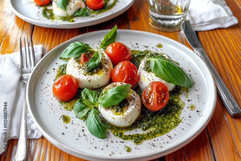 Caprese Salad Elegance with Basil and Pesto by Generative Ai