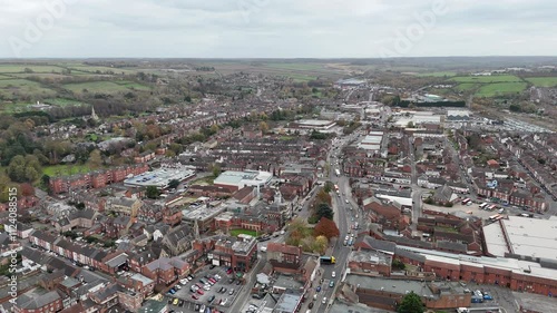 Grantham market town Lincolnshire UK Panning drone aerial view photo