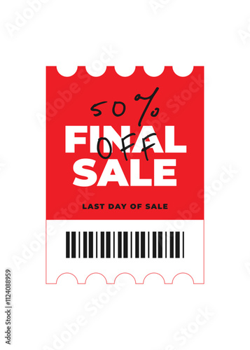 Discount coupon template with sale text. Concept voucher for final sale 50, special offer, promotion, exclusive offer, black friday. Black, white, red vector illustration on transparent background