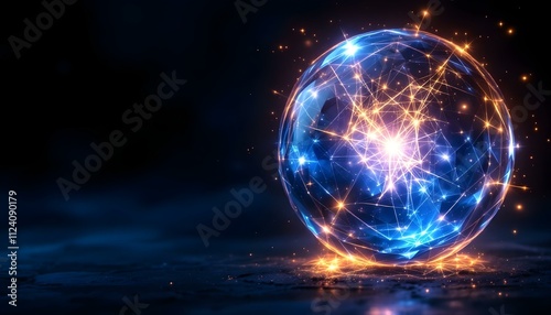 crystal, ball, glowing, aura, mystical, dark, background, isolated, magical, ethereal, mysterious, fantasy, sphere, enchanted, radiant, luminous, glass, orb, spiritual, witchcraft, fortune, divination photo