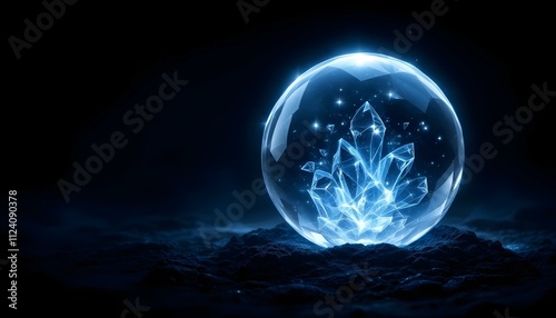 crystal, ball, glowing, aura, mystical, dark, background, isolated, magical, ethereal, mysterious, fantasy, sphere, enchanted, radiant, luminous, glass, orb, spiritual, witchcraft, fortune, divination photo