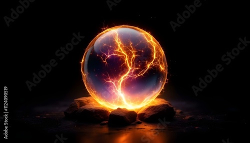 crystal, ball, glowing, aura, mystical, dark, background, isolated, magical, ethereal, mysterious, fantasy, sphere, enchanted, radiant, luminous, glass, orb, spiritual, witchcraft, fortune, divination photo