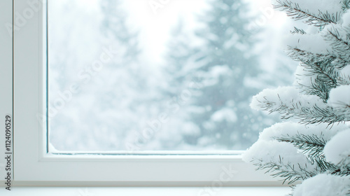 Snowy Winter Window View