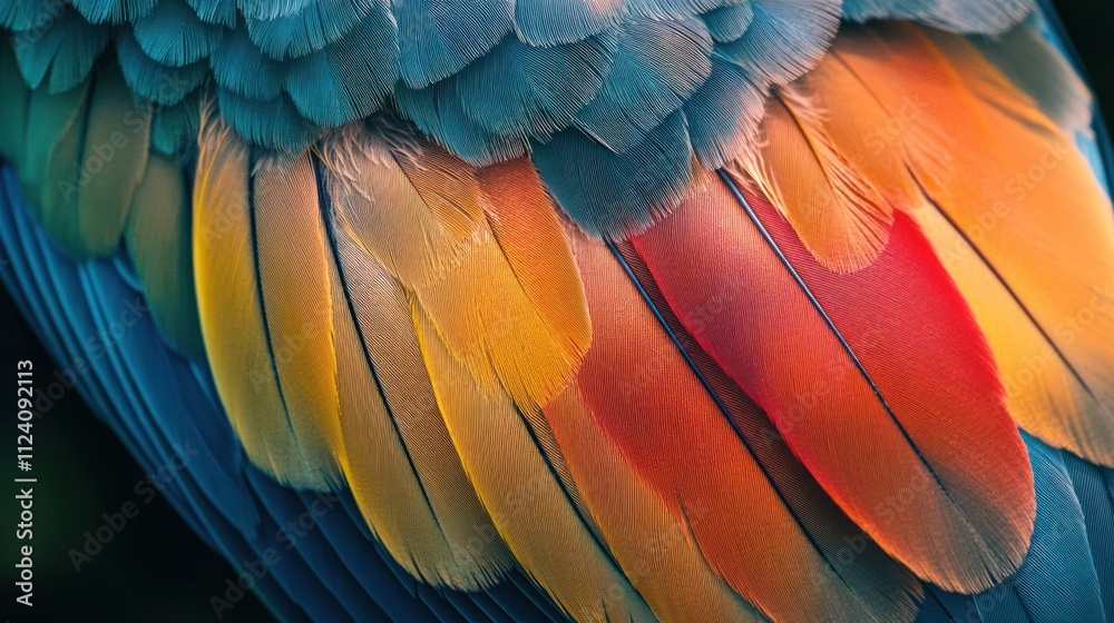 Fototapeta premium Vibrant Parrot Feathers: A Close-Up of Nature's Masterpiece