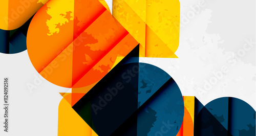 Squares, circles and triangles and grainy noisy texture. Vector Illustration For Wallpaper, Banner, Background, Card, Book Illustration, landing page