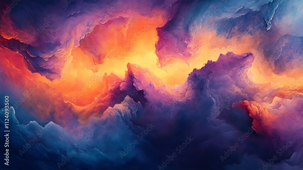 Fototapeta premium Abstract colorful swirling cloudscape, vibrant hues, dynamic texture.
