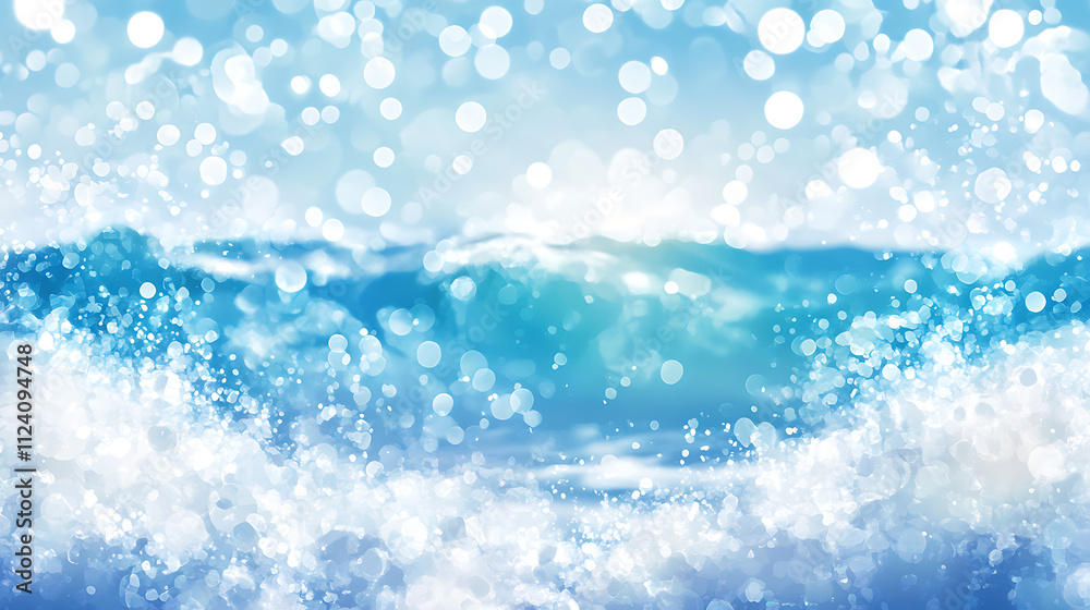 Waves crashing on shore ocean view bokeh water droplets bright daylight serene atmosphere for relaxation Waves crashing on shore ocean view bokeh water droplets bright daylight serene atmosphere for relaxation