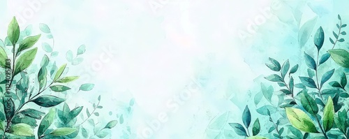 Wallpaper Mural Beautiful watercolor artistic background featuring lush green leaves and gentle blue tones, perfect for nature-themed designs and creative projects Torontodigital.ca