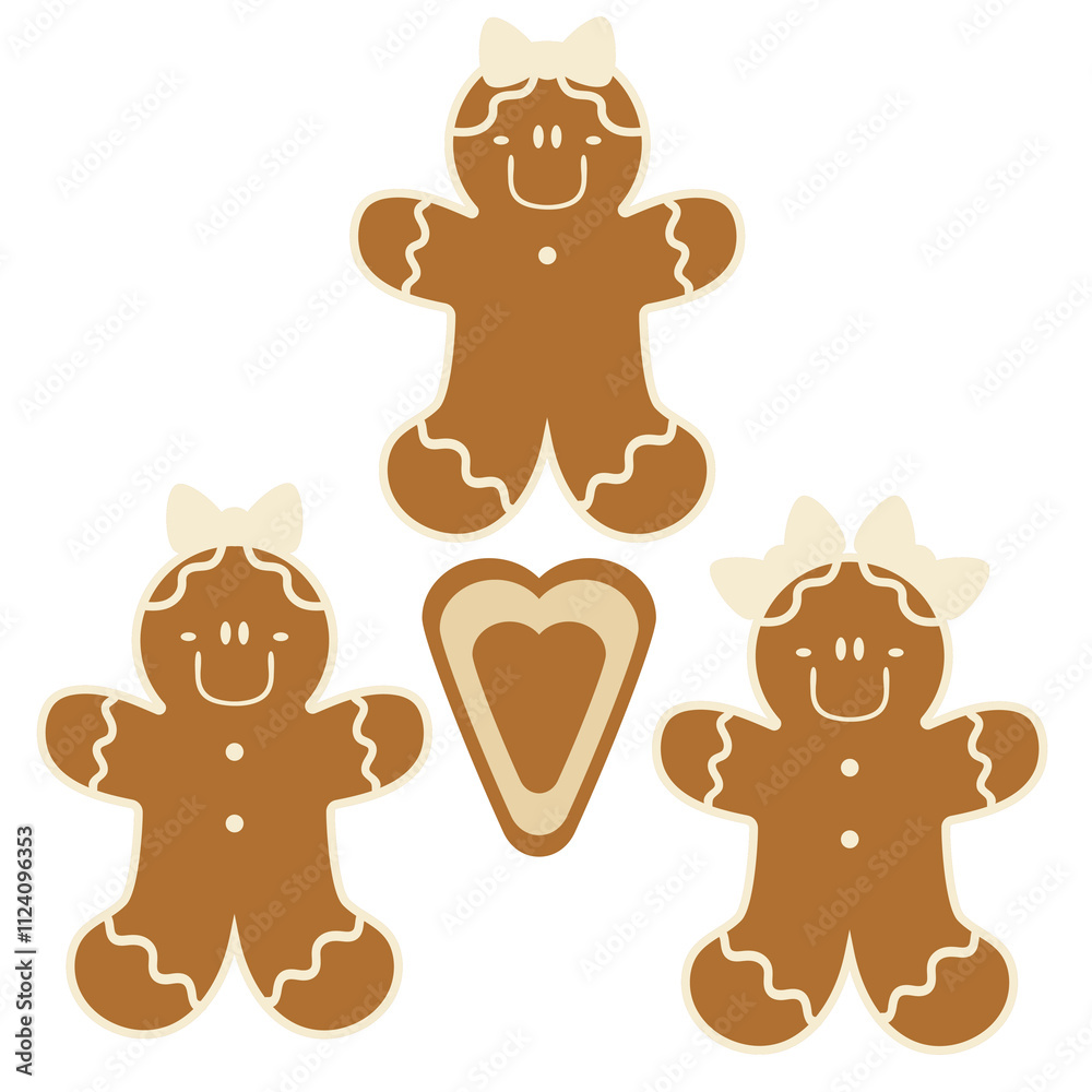 Fototapeta premium Christmas gingerbread girl ornament vector cartoon illustration