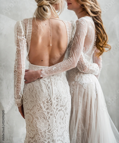 Bride and bridesmaids in studio