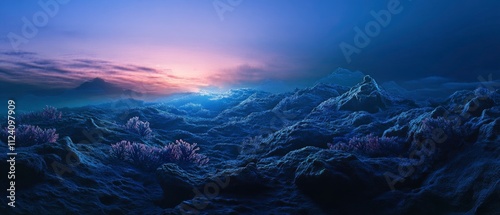 Underwater seascape glowing twilight corals photo