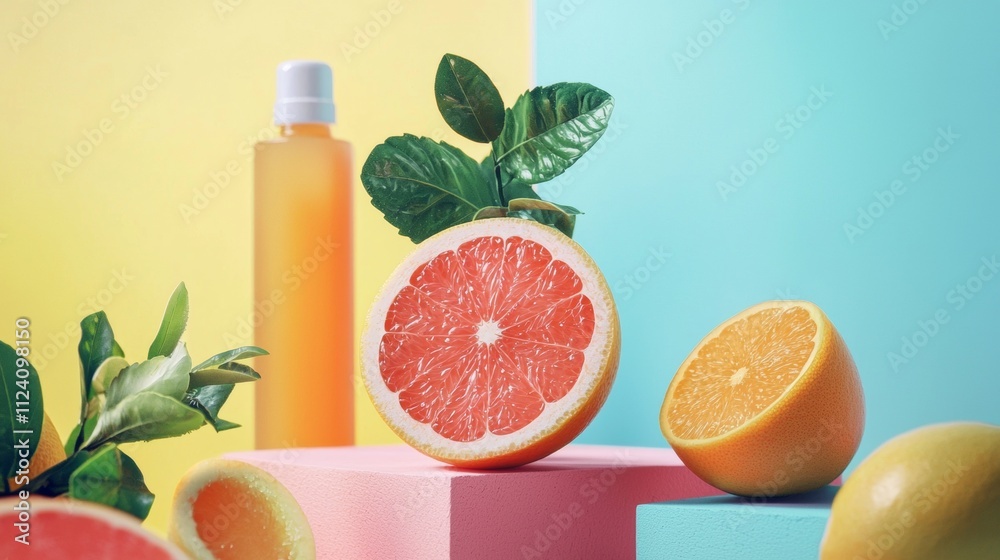 Grapefruit and citrus arrangement with pastel background Grapefruit and citrus arrangement with pastel background