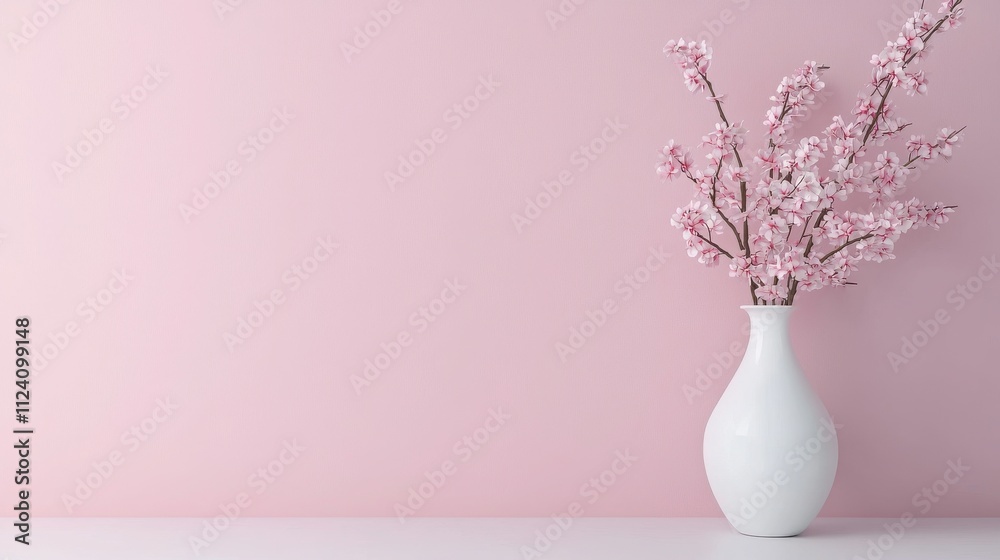 Valentine flowers and commitment concept. A minimalist arrangement of pink flowers in a white vase on a pink background. Valentine flowers and commitment concept. A minimalist arrangement of pink flowers in a white vase on a pink background.