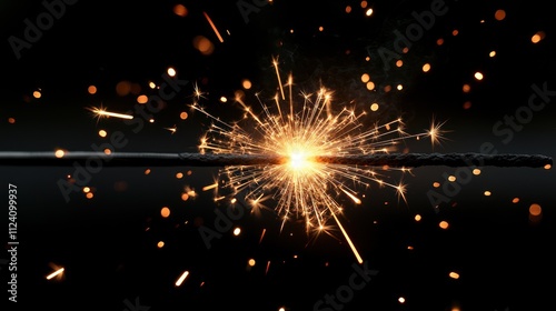 A spark ignites from a metal rod, creating a burst of light.
