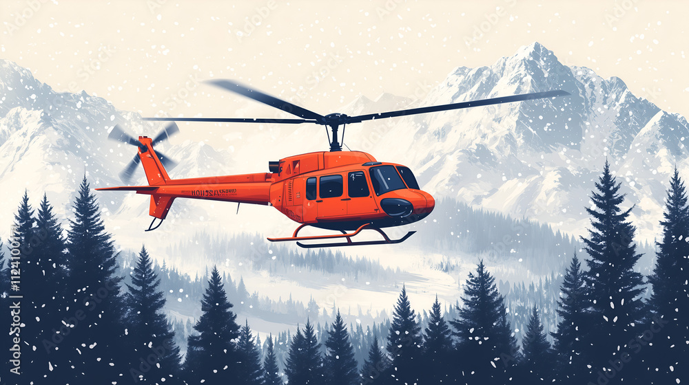 red helicopter flying over the forest red helicopter flying over the forest