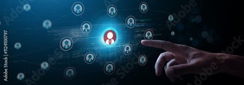 Human resource management, HRM and recruitment business concept. Focus Manager icon, One employee for leadership services.