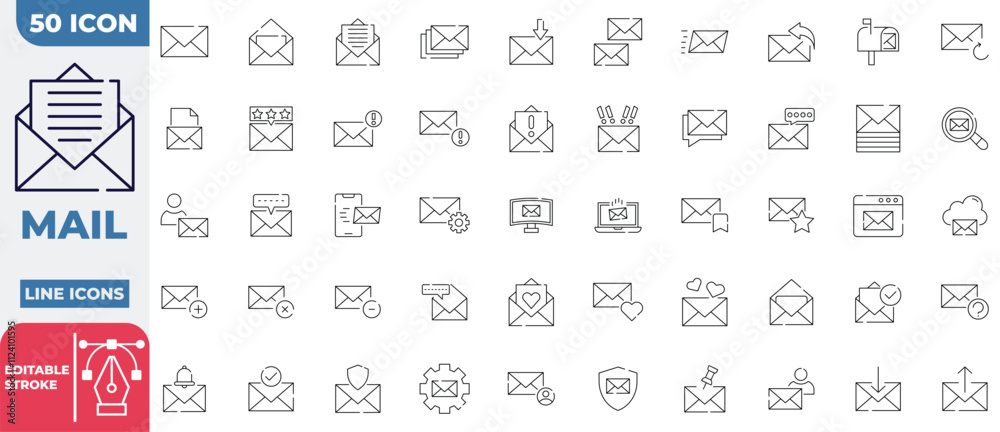 Mailbox Icon Collection Set. Containing electronic mail, message, contact, post, envelope, and more. Editable Stroke Icon. Mailbox Icon Collection Set. Containing electronic mail, message, contact, post, envelope, and more. Editable Stroke Icon.