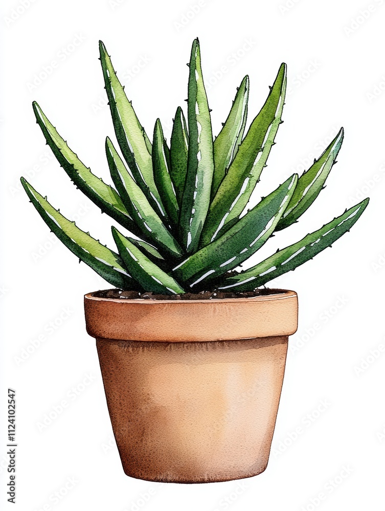 Watercolor succulent plant in clay pot isolated art home decor Watercolor succulent plant in clay pot isolated art home decor