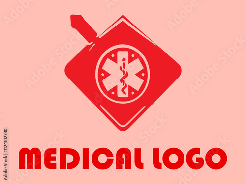 Red Star of Life symbol with text Medical Logo suitable for healthcare organizations, medical clinics, and pharmaceutical companies for branding