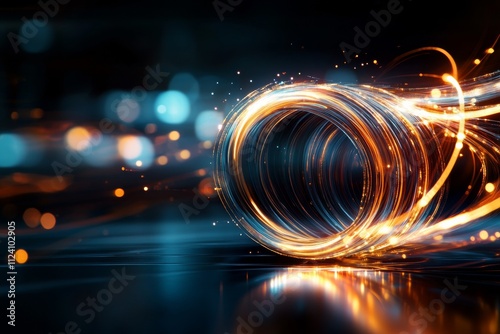 A dynamic composition showcasing vibrant swirling lights in motion, creating an abstract energy form with glowing effects that captivate the viewer's imagination. photo