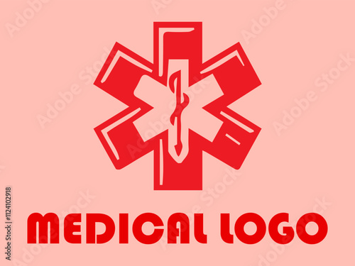 Red Star of Life symbol with text Medical Logo suitable for healthcare organizations, medical clinics, and pharmaceutical companies for branding