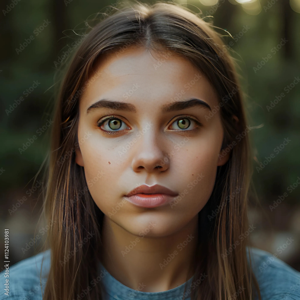 Calm girl face illustration, peaceful female portrait, serene expression artwork Calm girl face illustration, peaceful female portrait, serene expression artwork
